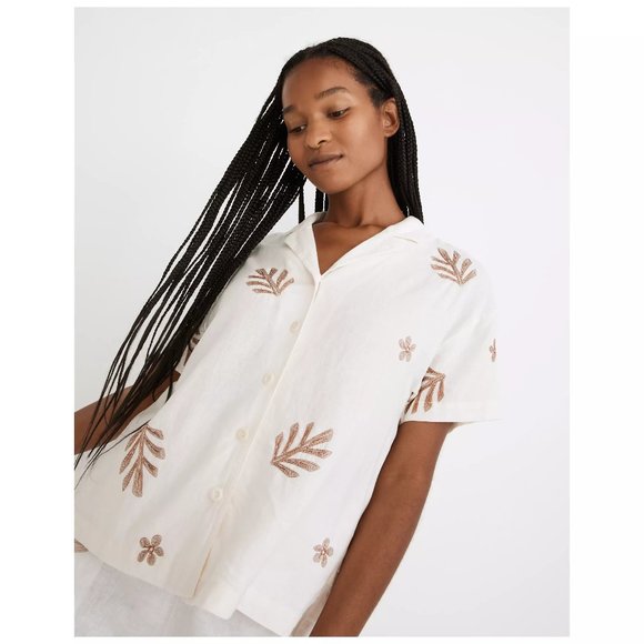 [NWT] Madewell Embroidered Leaf Camp Shirt in Cream - Picture 2 of 7
